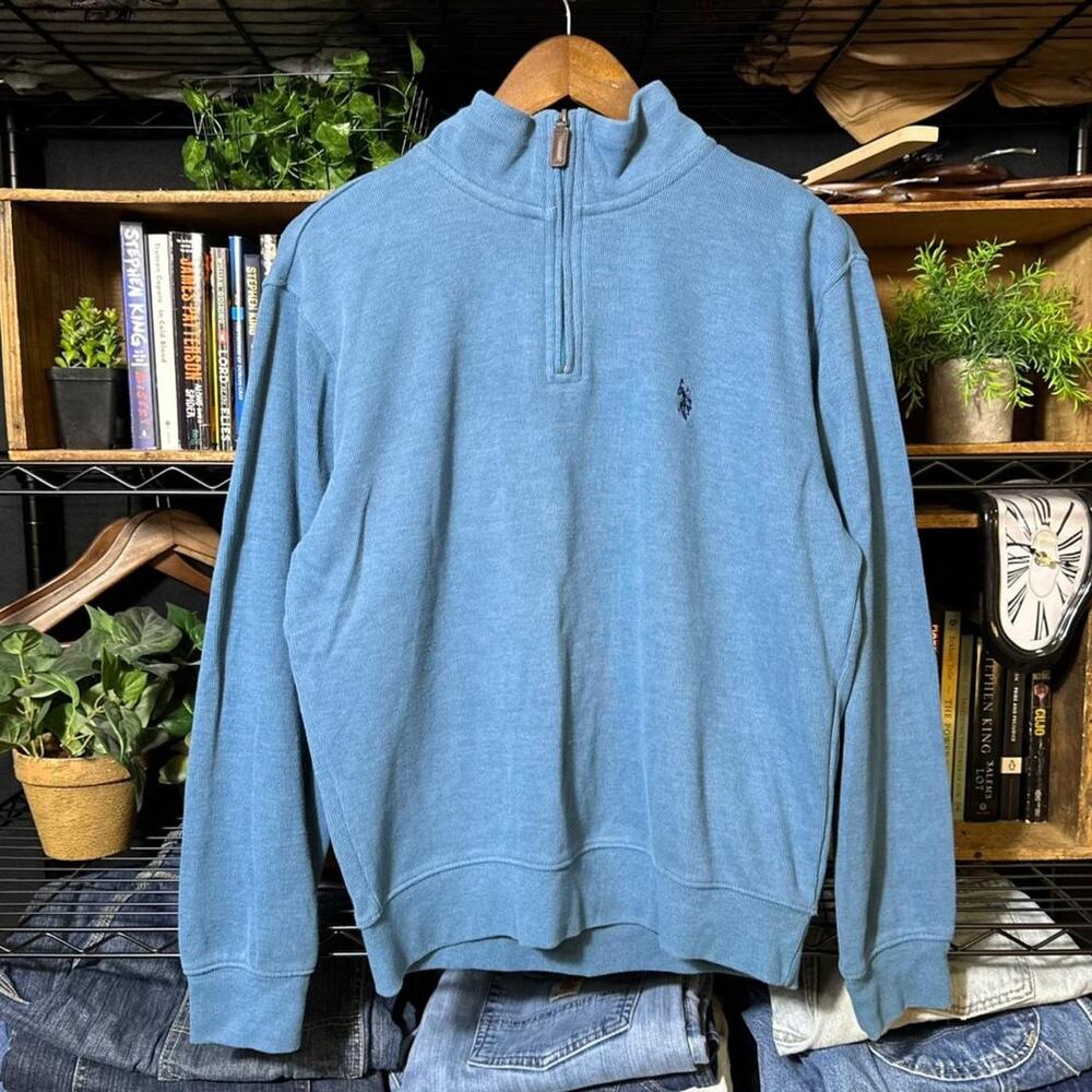 U.S. Polo Assn. 1/4 Zip Pullover Blue Embroidered Pony Quarter Zip Sweatshirt